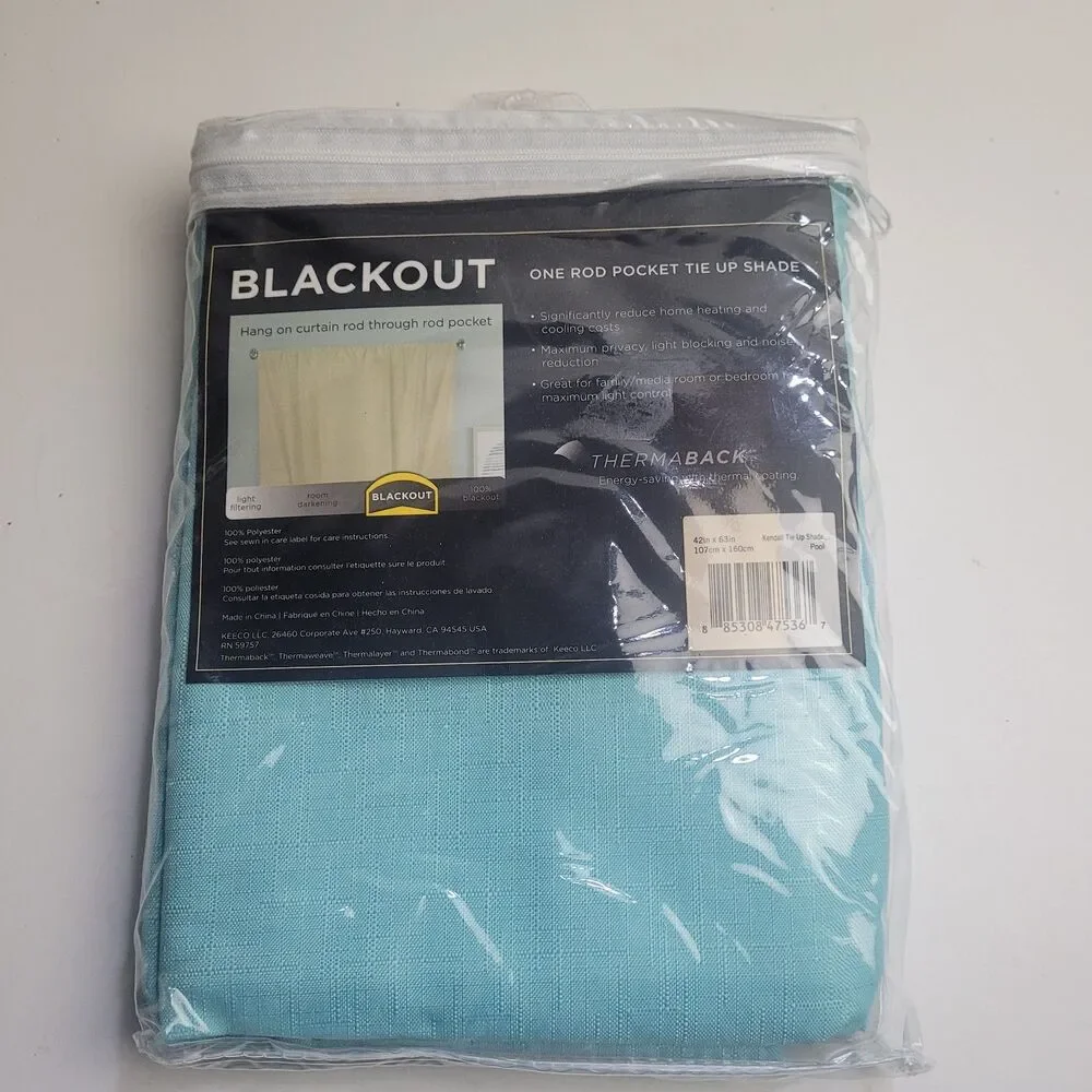 NEW Eclipse Kendall blackout window tie-up shade 'Pool' 42x63in #CT5